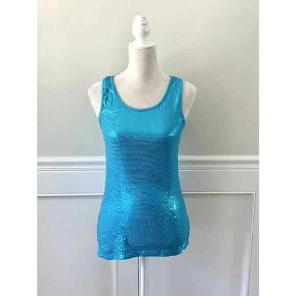 Studio Y Sequin Front Blue Tank M - Picture 1 of 5